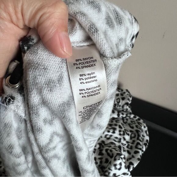 Chicos Cozisoft Country Animal Lace Hem tunic Pullover Sweater 2 - Picture 6 of 6